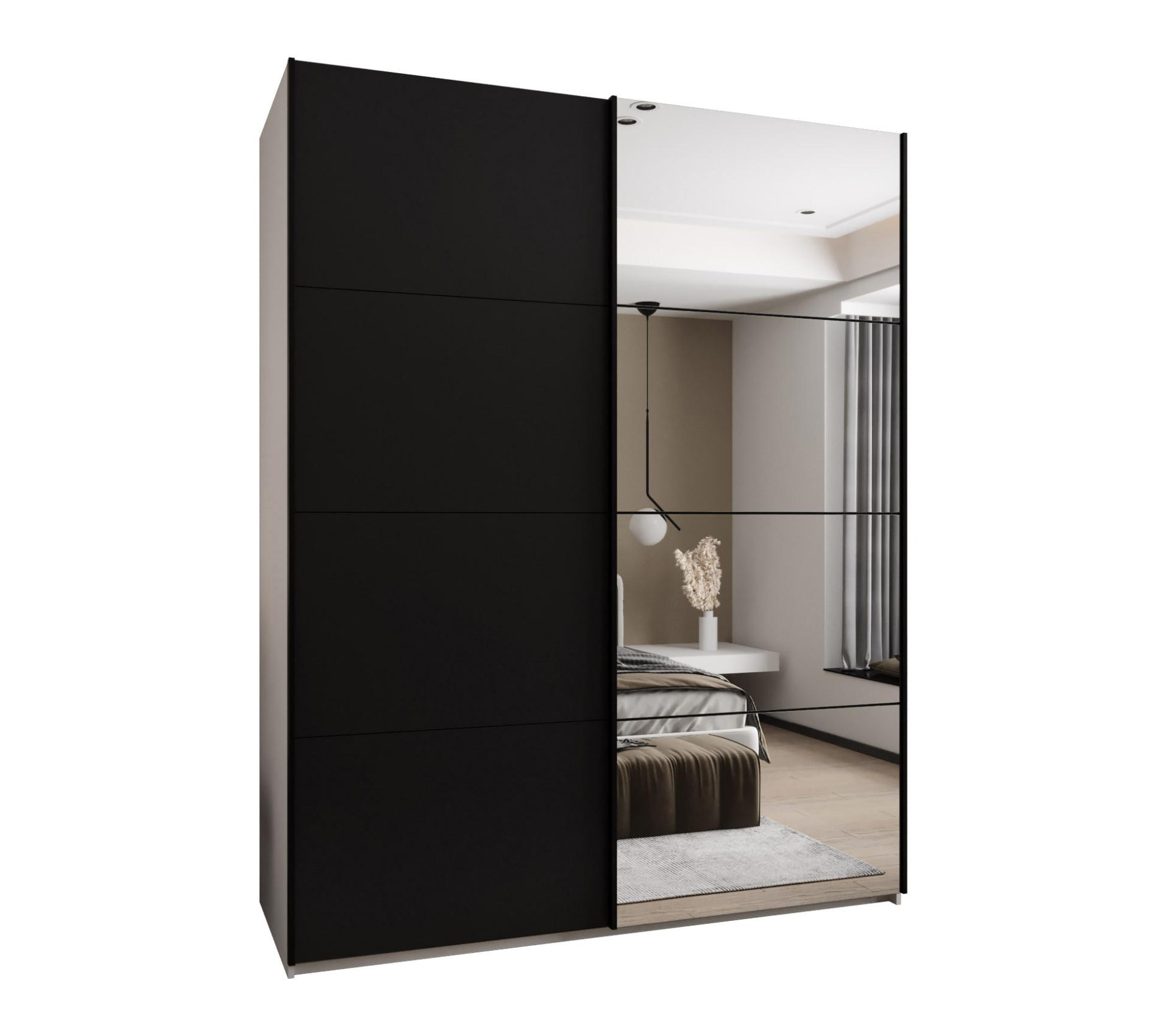 SCHWEBETÜRENSCHRANK 245,5/190/64 2-türig - Schwarz/Weiß, Holz/Metall (190/245/64cm) - Abiks Möbel