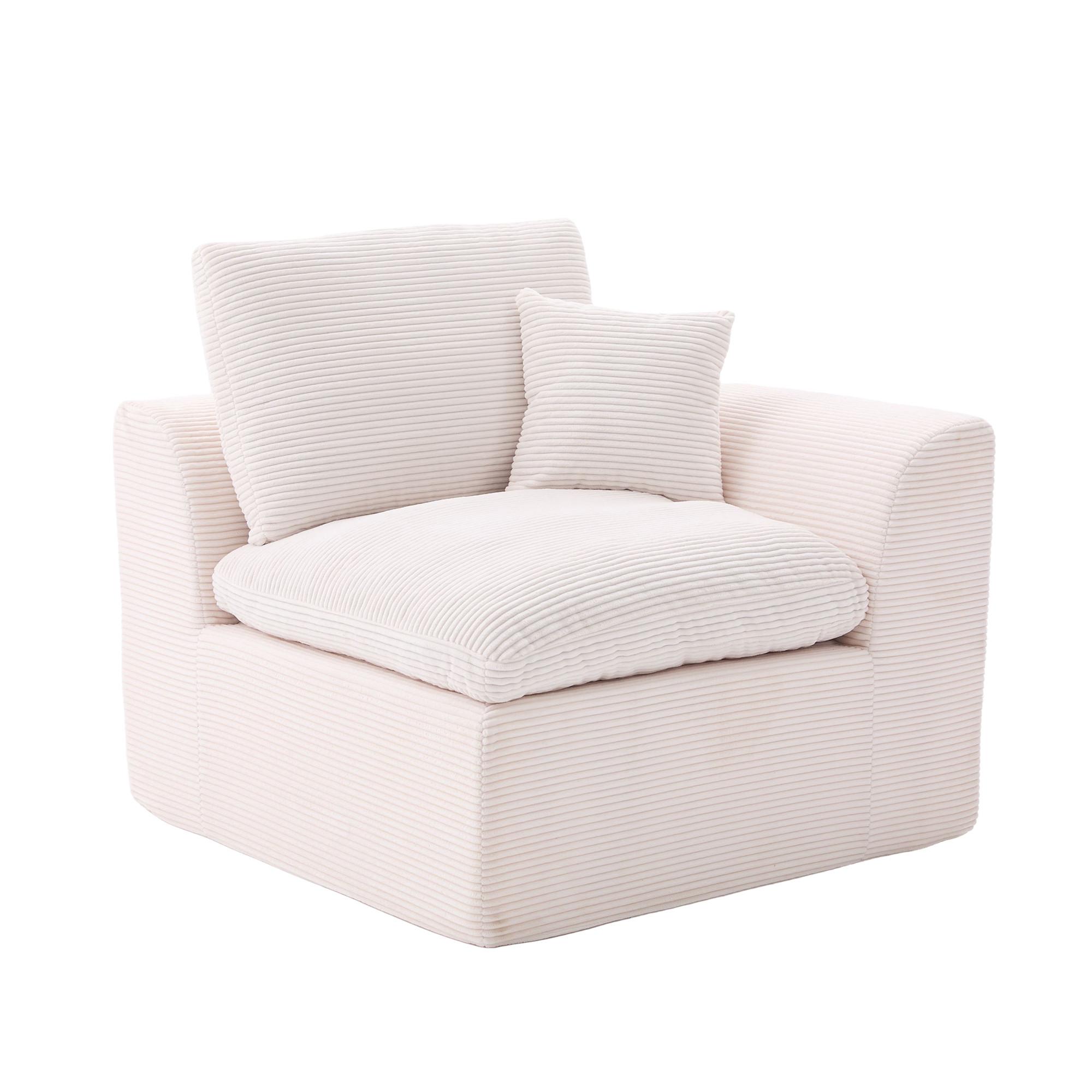 SESSEL Cord-Sofa mit Federkern-Polsterung und Kissen, Montagefrei - Beige, Textil (101/84/102cm) - Urban Meuble