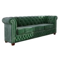 CHESTERFIELD-SOFA 3-sitzer Lauren Flasche grün Samt - Smaragdgrün/Braun, Holz/Textil (203/72/86cm) - S-Style Möbel