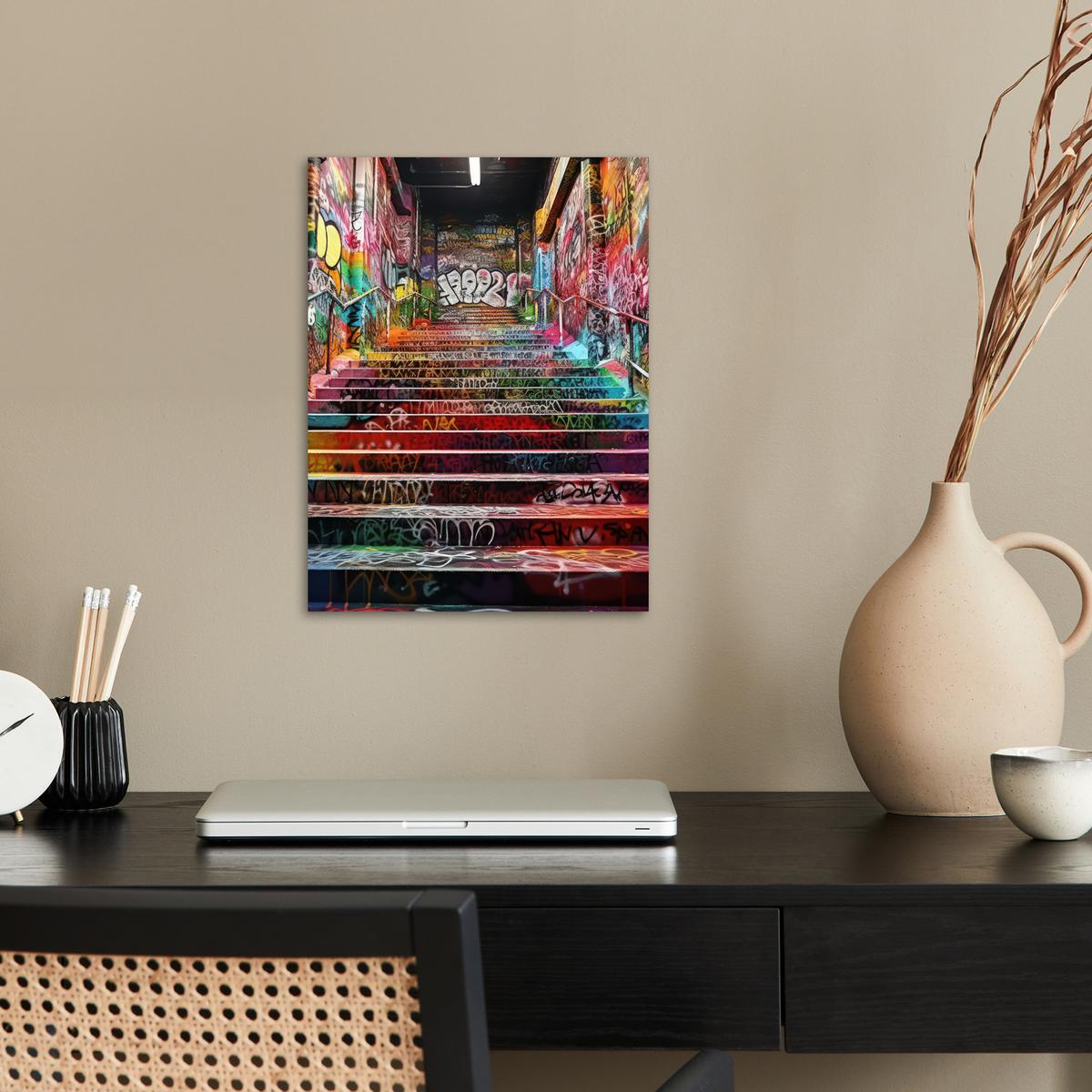 POSTER Treppe - Graffiti - Farben - Kunst Wandbilder 30x40 cm - Multicolor, Papier (30/40/0.1cm) - MuchoWow