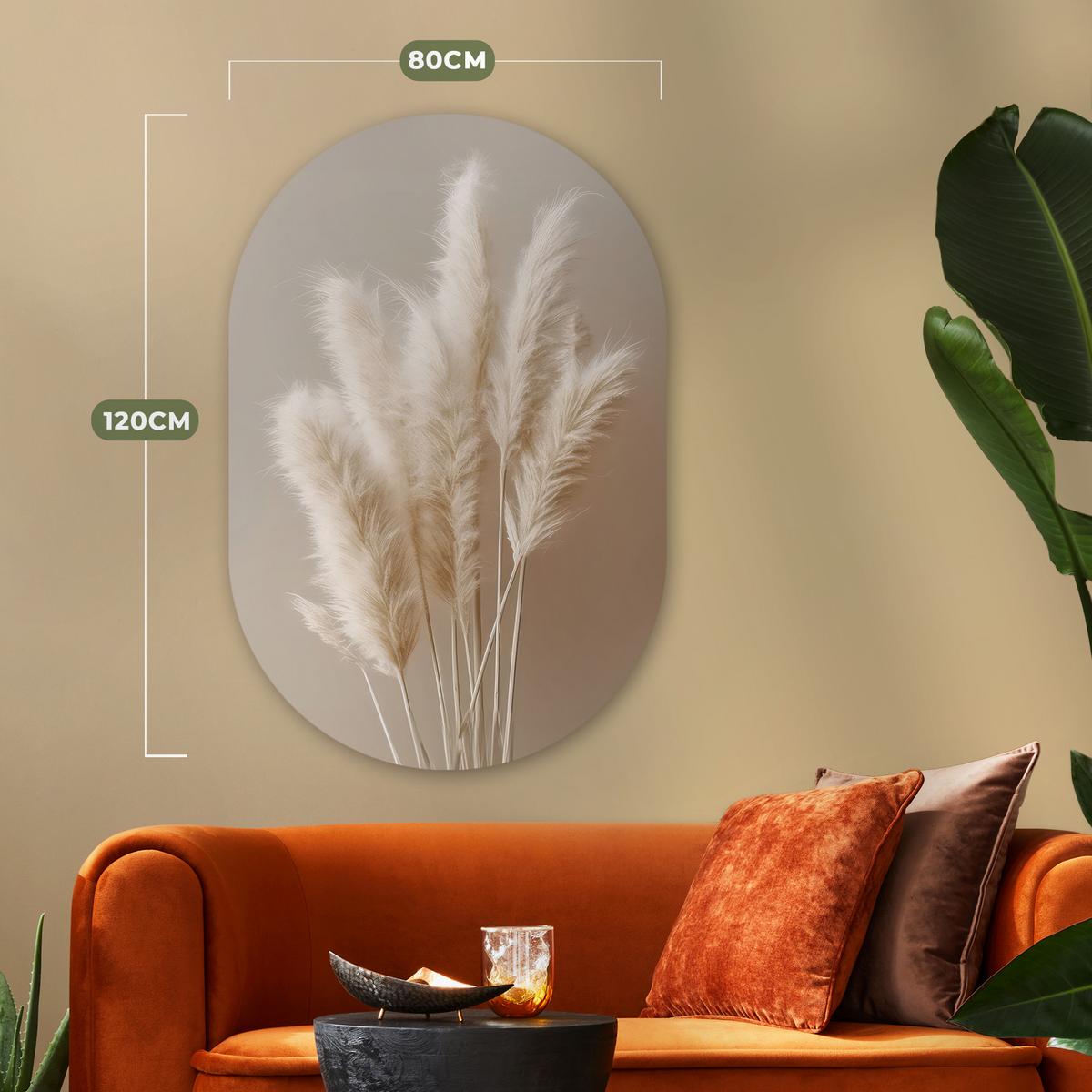 WANDBILD Pampasgras - Federn - Pastell - Weiß Deko Groß 80x120 cm - Sandfarben, Kunststoff (80/120cm) - MuchoWow