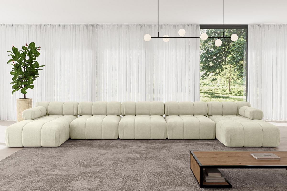 WOHNLANDSCHAFT modulares Sofa Tesso-U3 - 475x160x70 cm Beige Velours - Beige, Holzwerkstoff/Textil (475/70/160cm) - ALTDECOR