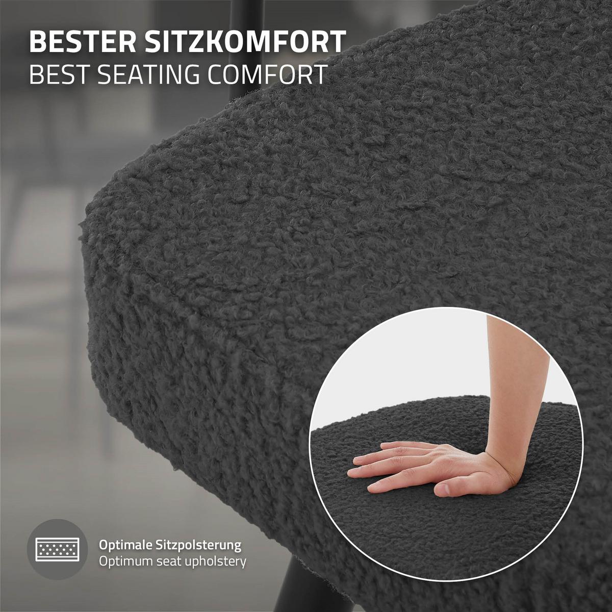 BARHOCKER 2er Set drehbar Dunkelgrau mit Teddy-Stoff 76 cm hoch - Dunkelgrau/Schwarz, Textil/Metall (61/103/55cm) - ML-DESIGN