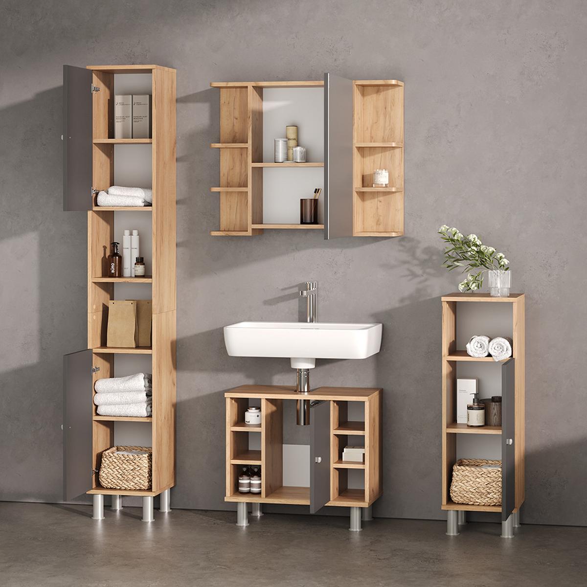 BADMÖBEL-SET Fucino Eiche 4 Teile - Eichefarben, Holzwerkstoff (79/64/21cm) - Livinity®