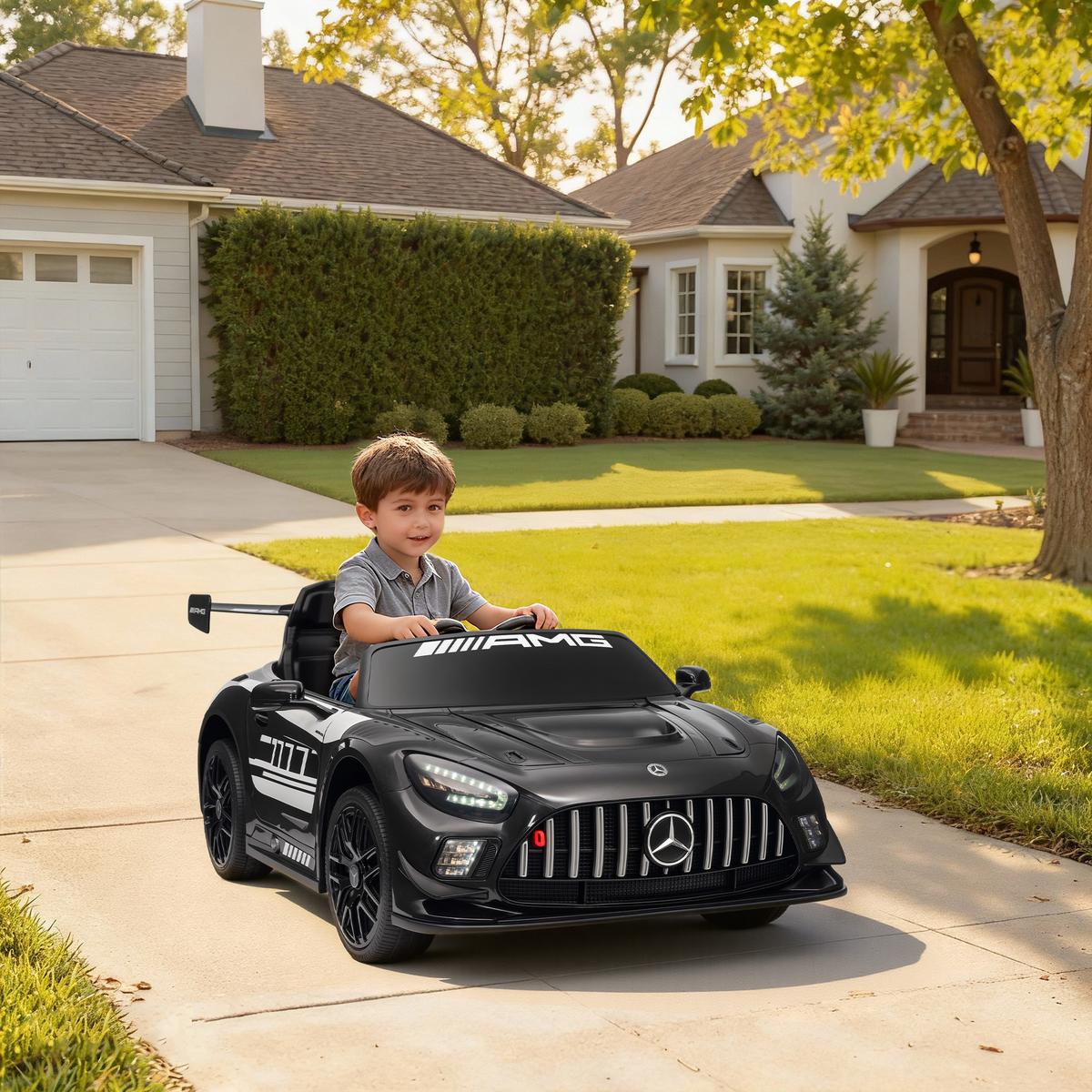 KINDER-ELEKTROAUTO Mercedes-AMG 12V mit Fernbedienung Musik Leuchte - Schwarz, Metall (115/66/44cm) - AIYAPLAY