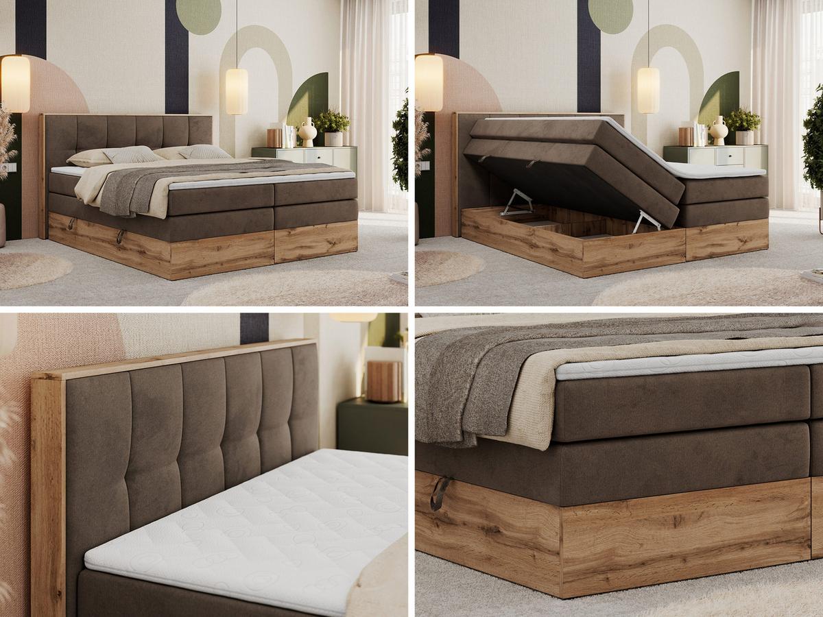 BOXSPRINGBETT ALBERO 1 KING 160/200 Braun Velvet - H4 - Braun, Holz/Textil (160/200cm) - MKS