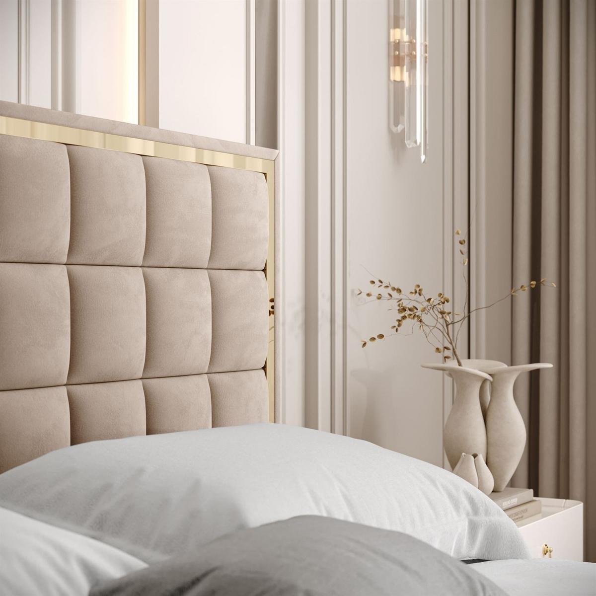 POLSTERBETT ISADORA GOLD mit Bettkasten 160x200 cm Royal Velvet 170 - Beige, Textil - Lookway