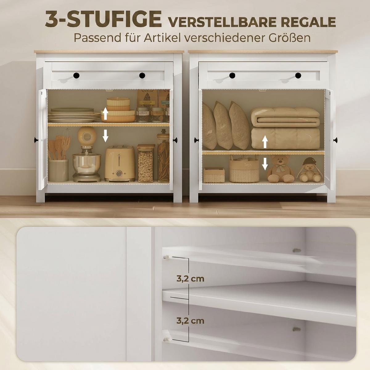 SIDEBOARD Spanplatte Weiß - Weiß, Holzwerkstoff (35/80/78.5cm) - HOMCOM