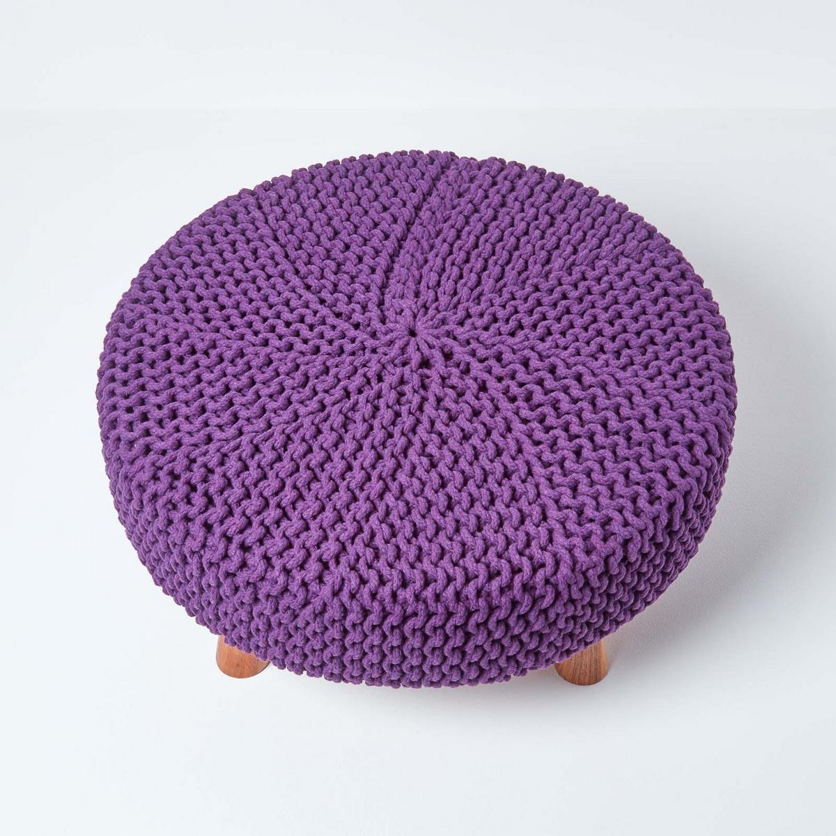 STRICK-HOCKER lila, rund 62/62/30 cm - Violett, Textil (62/30/62cm) - Homescapes