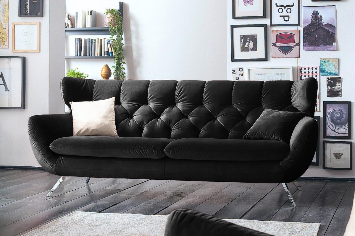 SOFA CHARME Schwarz Velvet - Schwarz, Textil (225/94/95cm) - KAWOLA