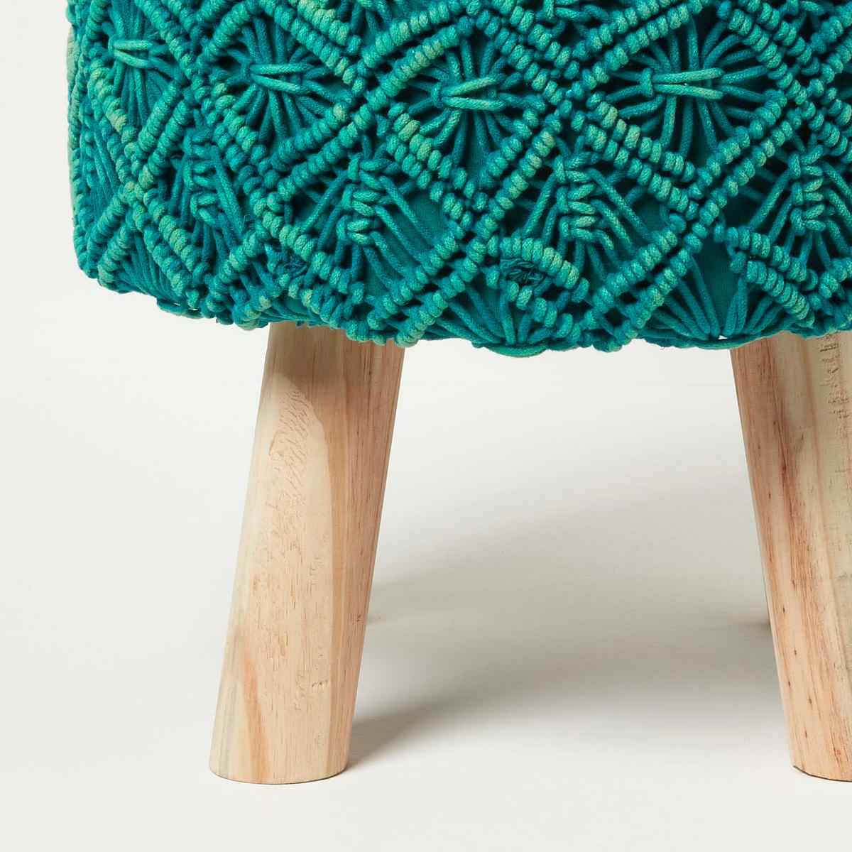 MAKRAMEE-HOCKER Willow petrolgrün, 41/41/43 cm - Grün, Textil (41/43/41cm) - Homescapes