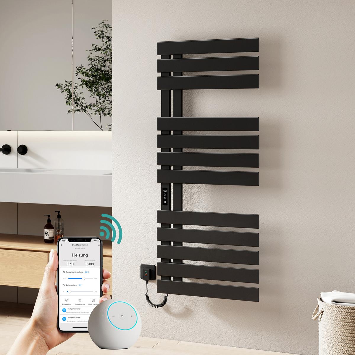 HEIZKÖRPER Elektrisch WLAN Thermostat Schwarz 130/50 cm - Schwarz, Metall (50/130/11cm) - EMKE