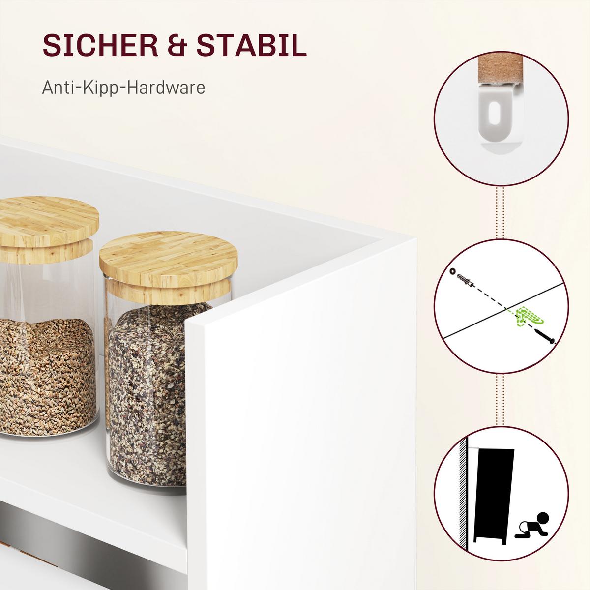 ESSTISCH Klappbar Küchentisch mit 4-stufigen Regalen für 3 Personen, Weiß - Weiß, Holzwerkstoff/Kunststoff (91/78.5/93cm) - HOMCOM