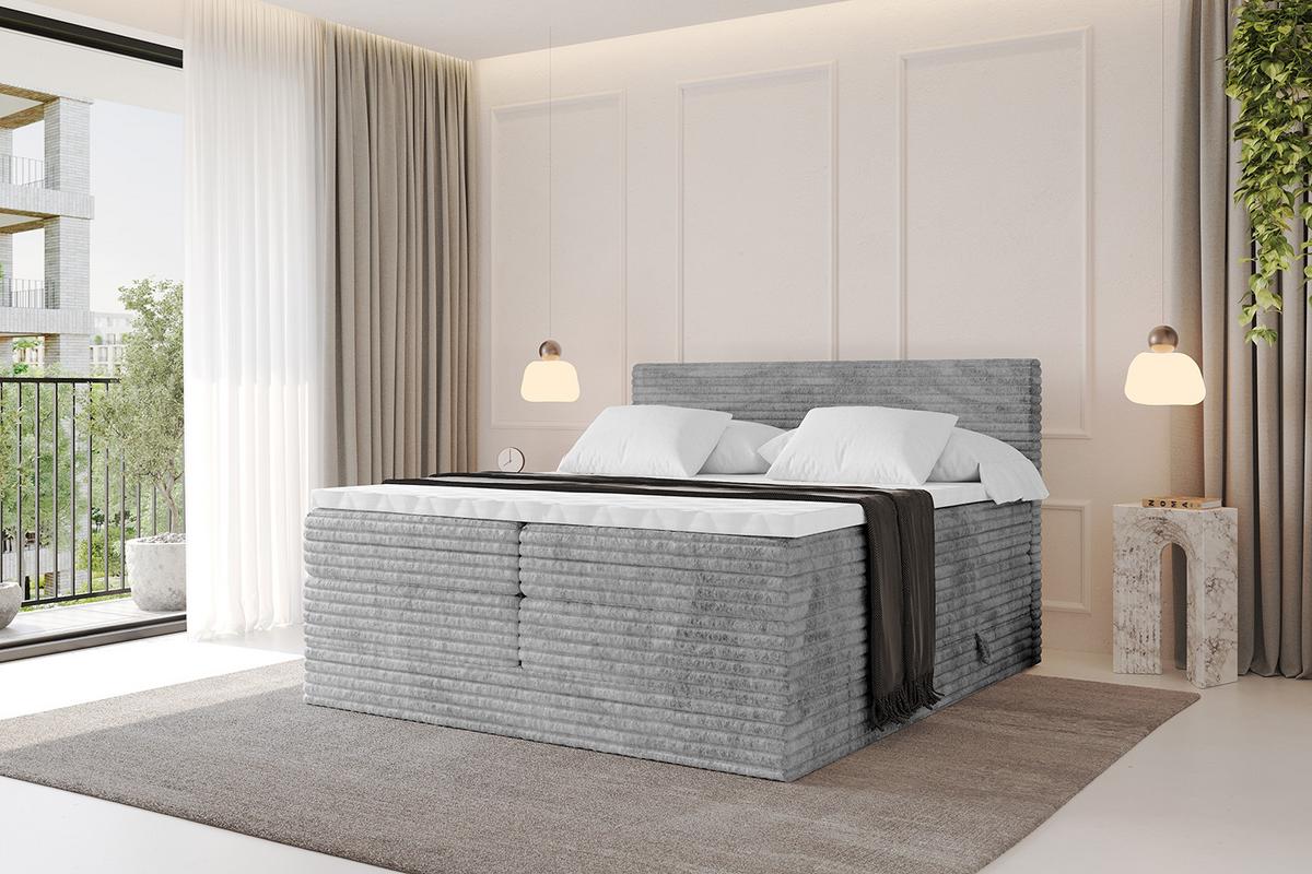 BOXSPRINGBETT mit Matratze H3|H4 und Lattenrost - TOLO KING-v1 120x200 Cord - Hellgrau - Hellgrau, Holzwerkstoff (120/200cm)