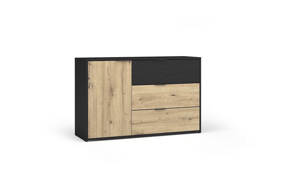 KOMMODE LAMON 125/80/36,5cm mit 3 Schubladen 1 Türen Graphitfarben - Graphitfarben/Eiche Artisan, Holzwerkstoff (125/80/36.5cm) - MASSENO