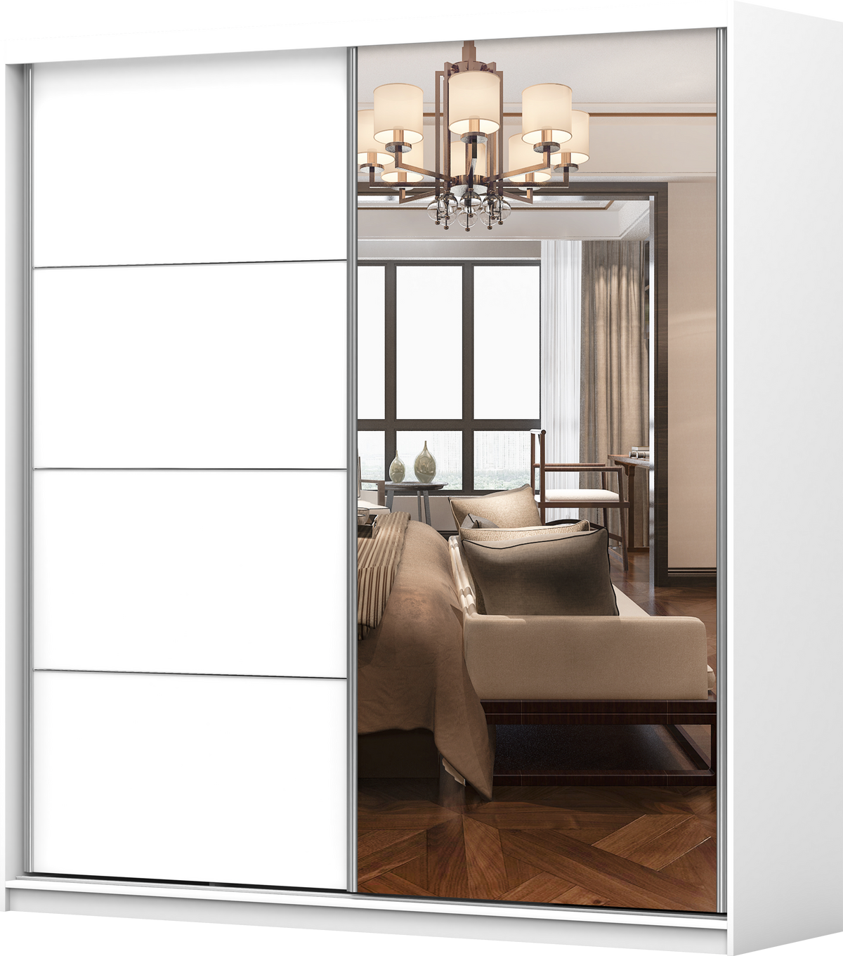 SCHWEBETÜRENSCHRANK 203/218/61 cm 2-türig Pola 42 B Weiß/Weiß - Alufarben/Weiß, Glas/Holzwerkstoff (203/218/61cm) - imoebel24