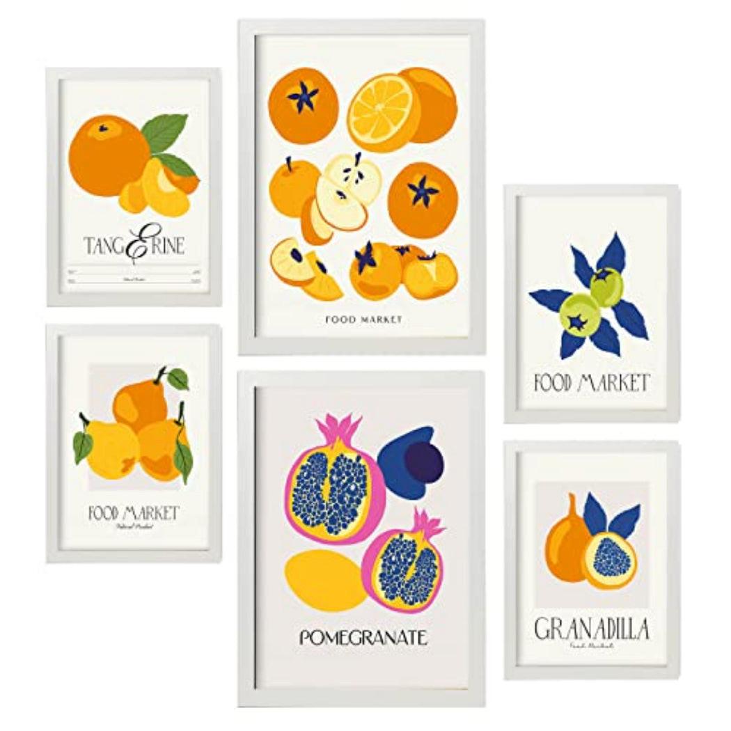 POSTER Set Mit 6 Lebensmittel Und Ernährungs Runde Früchte Natur Und Botanikdrucke Für Innenarchitektur A3 & A4 Weißer Rahmen - Weiß, Papier (29/3cm) - Nacnic