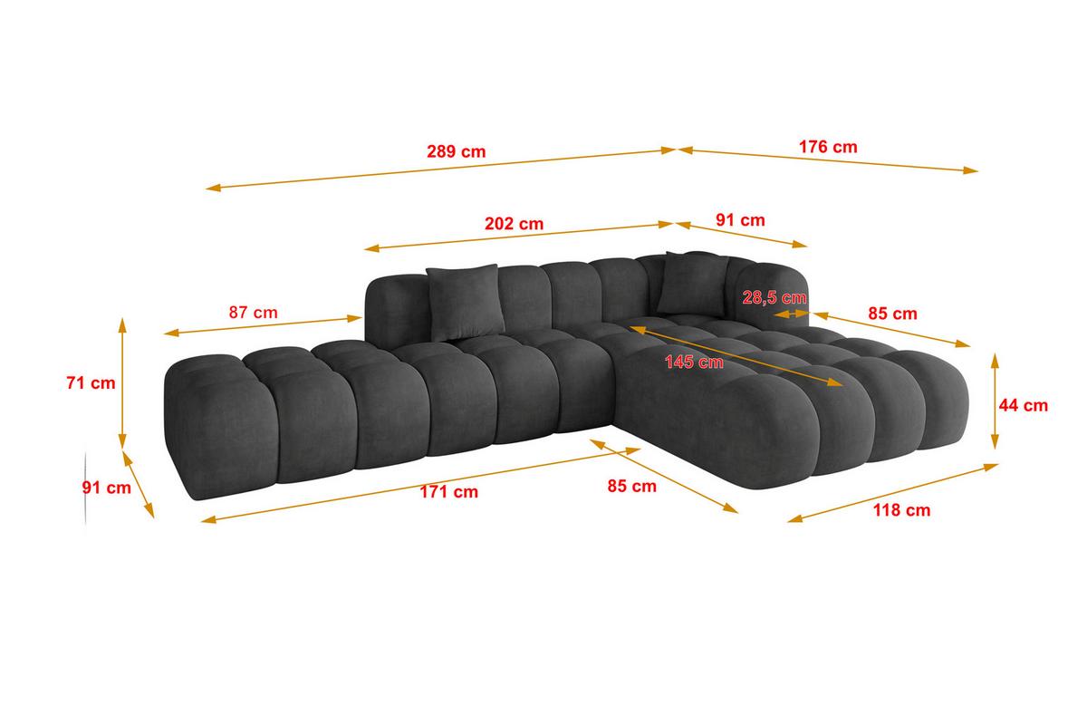 ECKSOFA Ottomane Rechts OLEA-L2 - 289x176x71 cm Anthrazit - Anthrazit/Schwarz, Holzwerkstoff/Kunststoff (289/176cm) - ALTDECOR