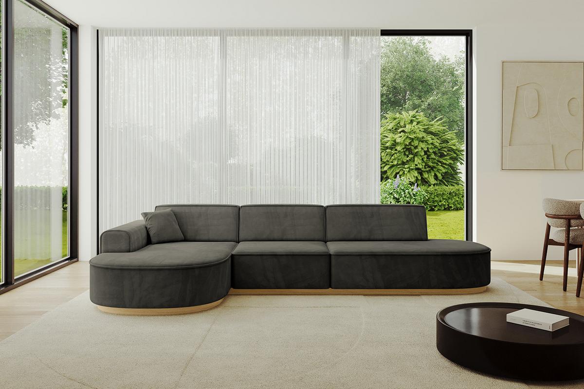 ECKSOFA Ottomane Links MARI-L2-v2 - 328x171x83 cm Schwarz Velours - Schwarz, Holzwerkstoff/Textil (328/171cm) - ALTDECOR