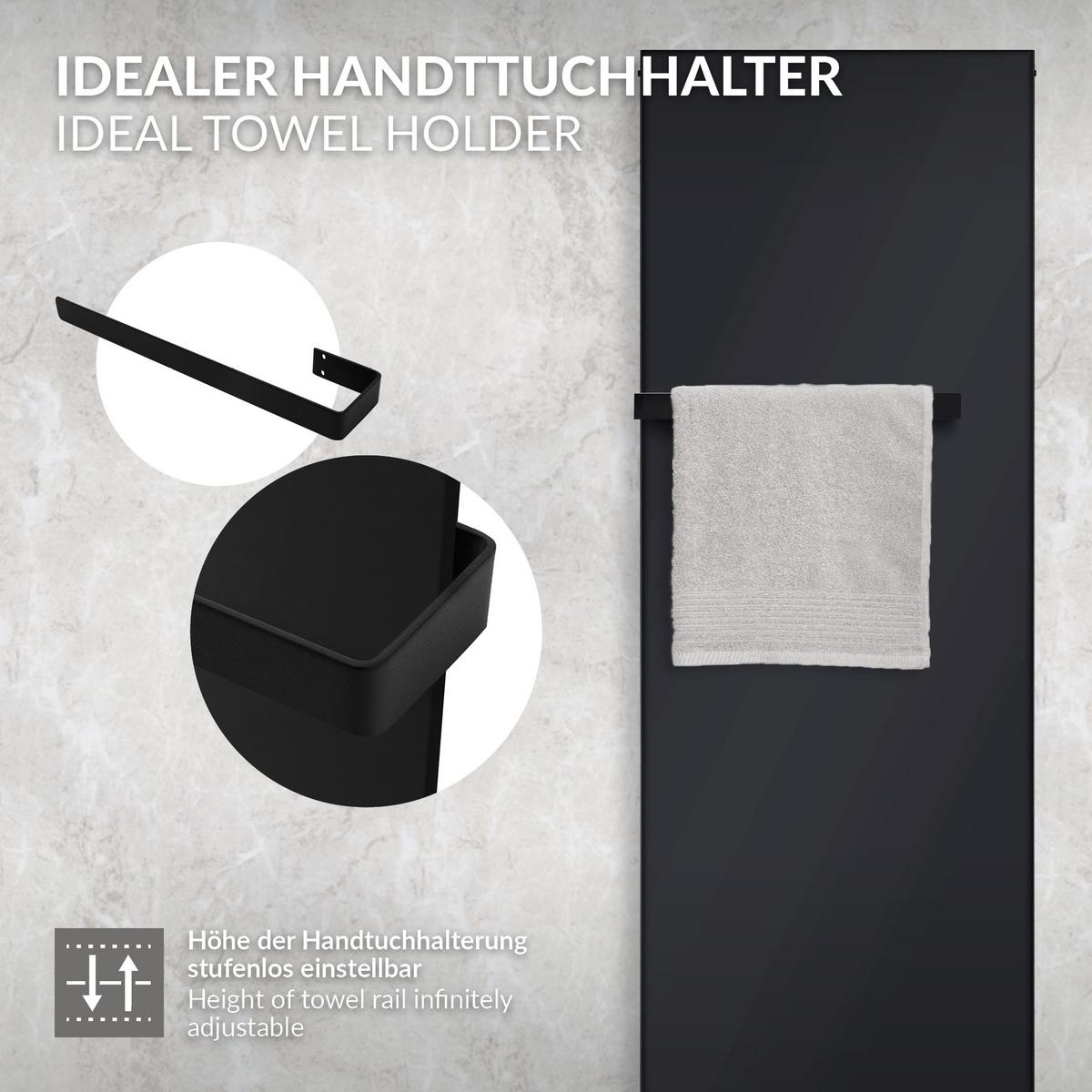 HANDTUCHHALTER 50 cm aus Stahl Schwarz Wandmontage für Bad & Küche - Schwarz, Metall (10/4/50cm) - LuxeBath