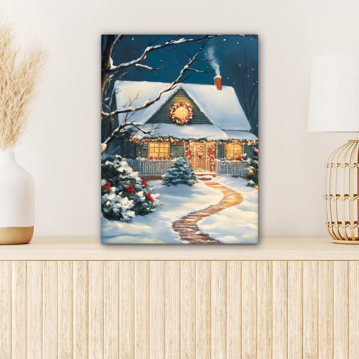 LEINWANDBILD Weihnachten - Weihnachtsbaum - Winter - Zuhause - Schnee Room Decor 30x40 cm - Smaragdgrün, Textil (30/40cm) - MuchoWow
