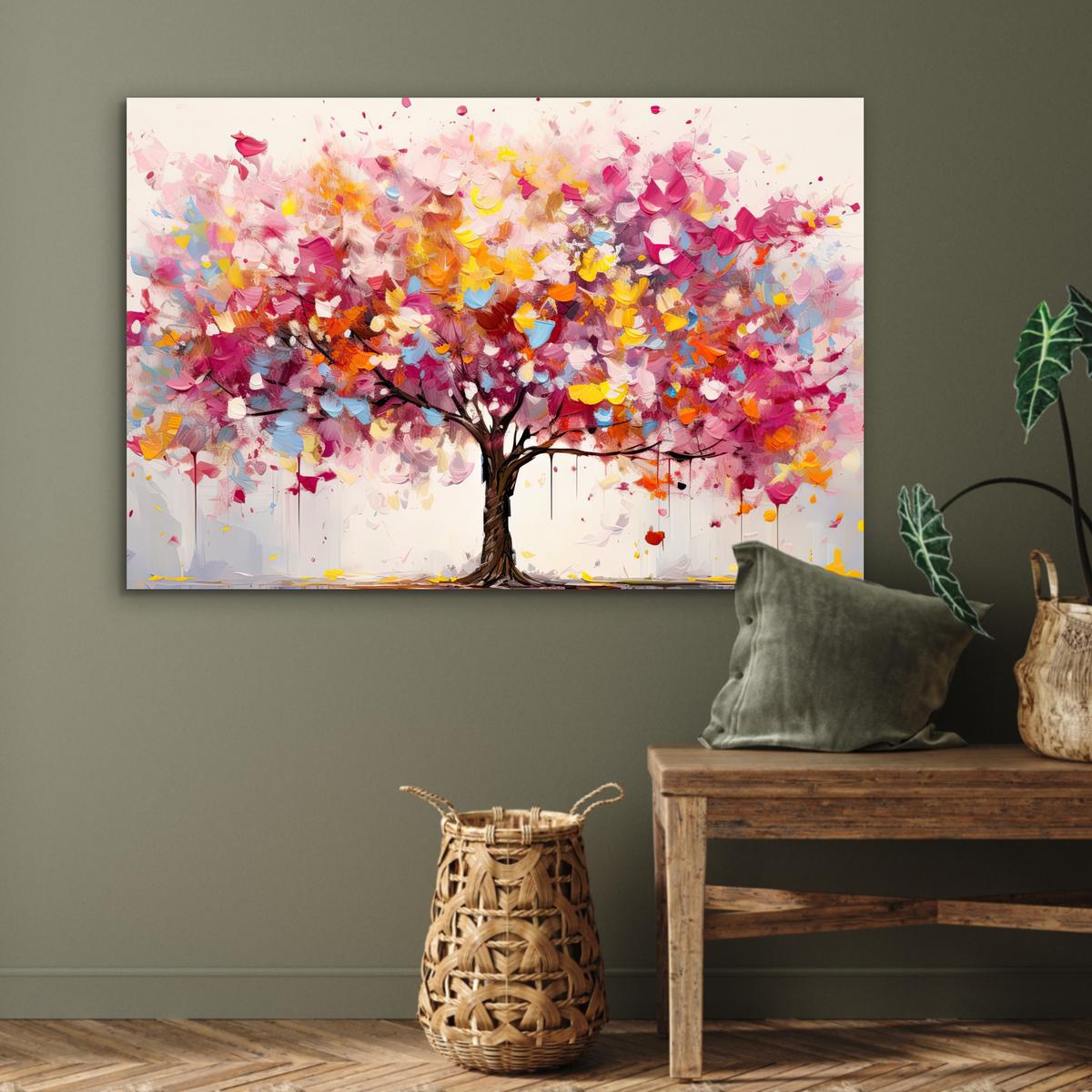 METALLBILD Aquarell - Baum - Kunst - Abstrakt Wanddeko 90x60 cm - Multicolor, Metall (90/60cm) - MuchoWow