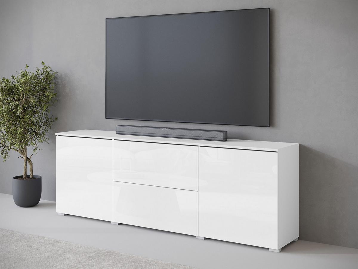 TV-LOWBOARD Vera 180 - Weiß Hochglanz/Silberfarben, Holzwerkstoff/Kunststoff (180/62/35cm) - MIRJAN24