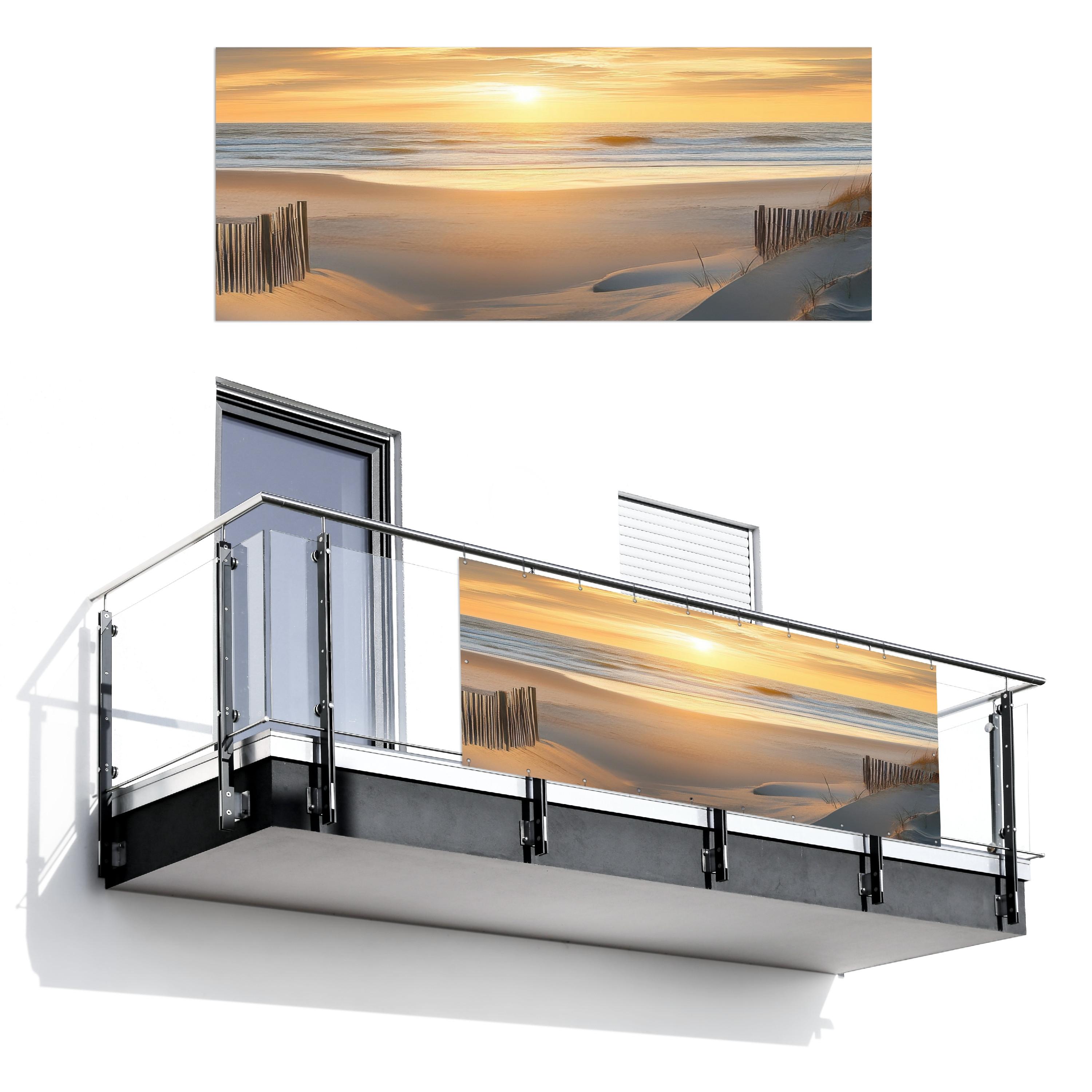 BALKON-SICHTSCHUTZ Strand - Dünen - Sonnenuntergang Balkon Deko 300x130 cm - Sandfarben, Kunststoff (300/130cm) - MuchoWow