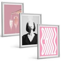 BILDER SET 3er Set - 40x60 cm Silberner Rahmen - Stilvolles Porträt, Champagner-Entspannung - Silberfarben, Kunststoff (40/60cm) - TULUP