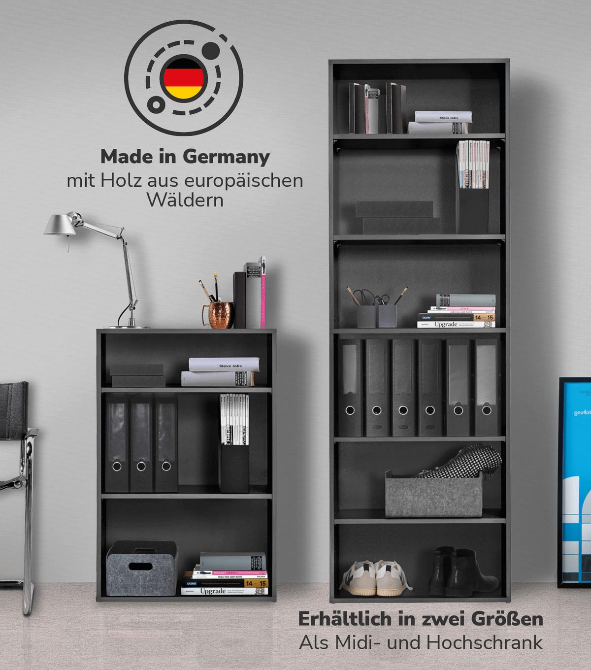 BÜCHERREGAL Der Bücherwurm - Anthrazit, Holzwerkstoff (60/180/34.5cm) - Mokebo