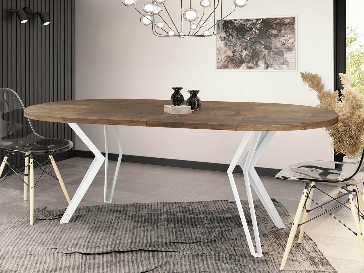 ESSTISCH Austin runder ausziehbarer, Lefkas Eiche 120-200/100/76 cm - Alteiche/Weiß, Holzwerkstoff/Metall (120/200/76cm) - WFL GROUP