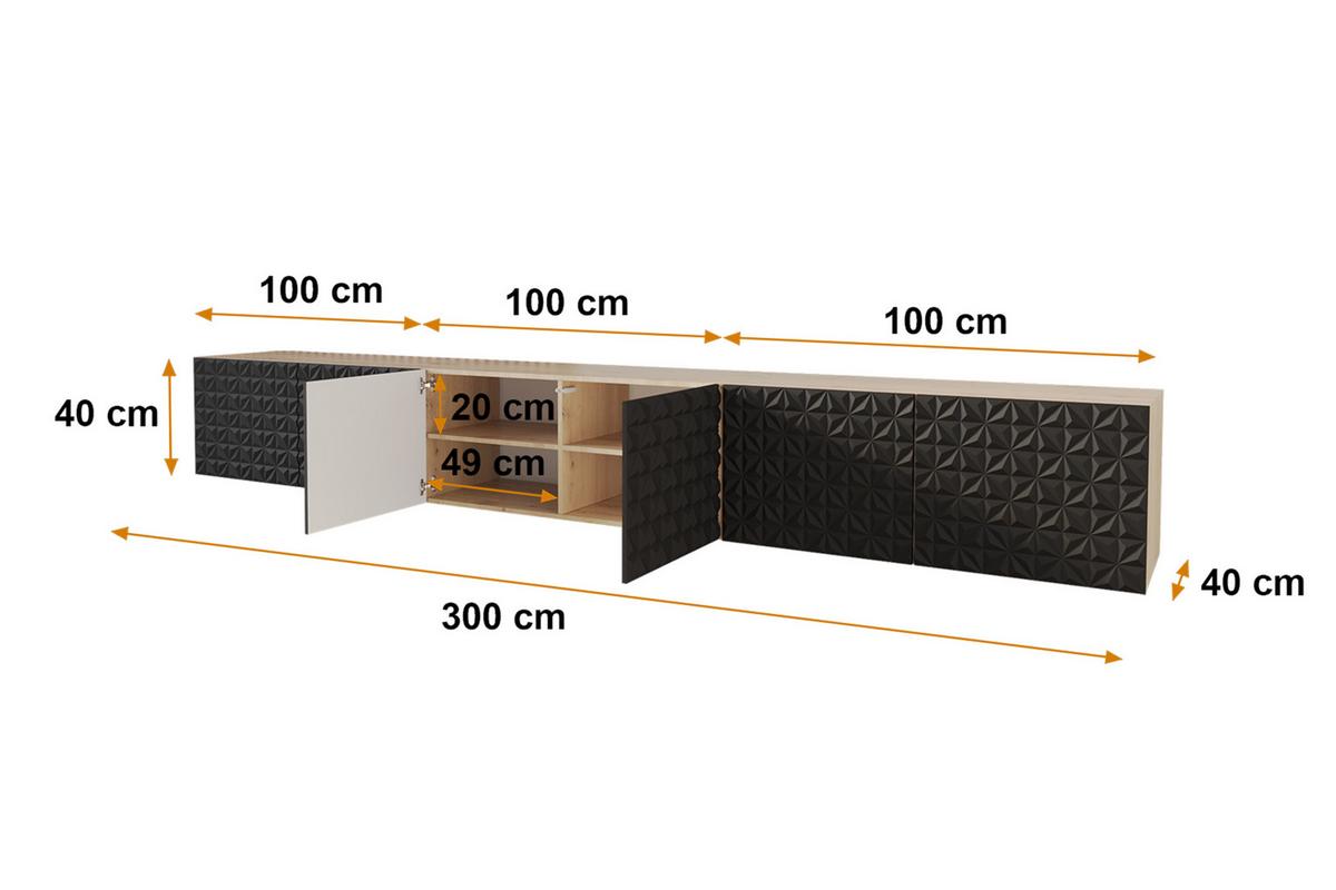 LOWBOARD VIRA-W 3x100x40x40 cm - Artisan / Schwarz - Schwarz, Holzwerkstoff (300/40/40cm) - ALTDECOR