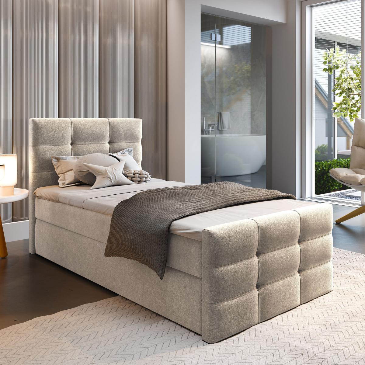 BOXBETT AMON 100 100x200 cm mit Matratze und Topper - Beige - Beige, Holz (100/200cm) - MASSENO