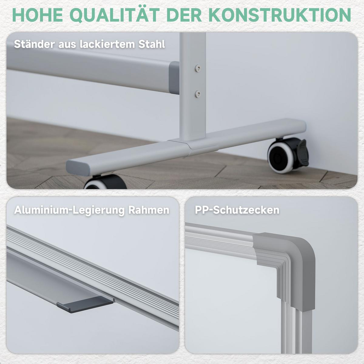 WHITEBOARD,120 x 90 cm, magnetisch, drehbar, mobil, inkl. Marker & Schwamm - Weiß, Metall (50/165/127cm) - HOMCOM