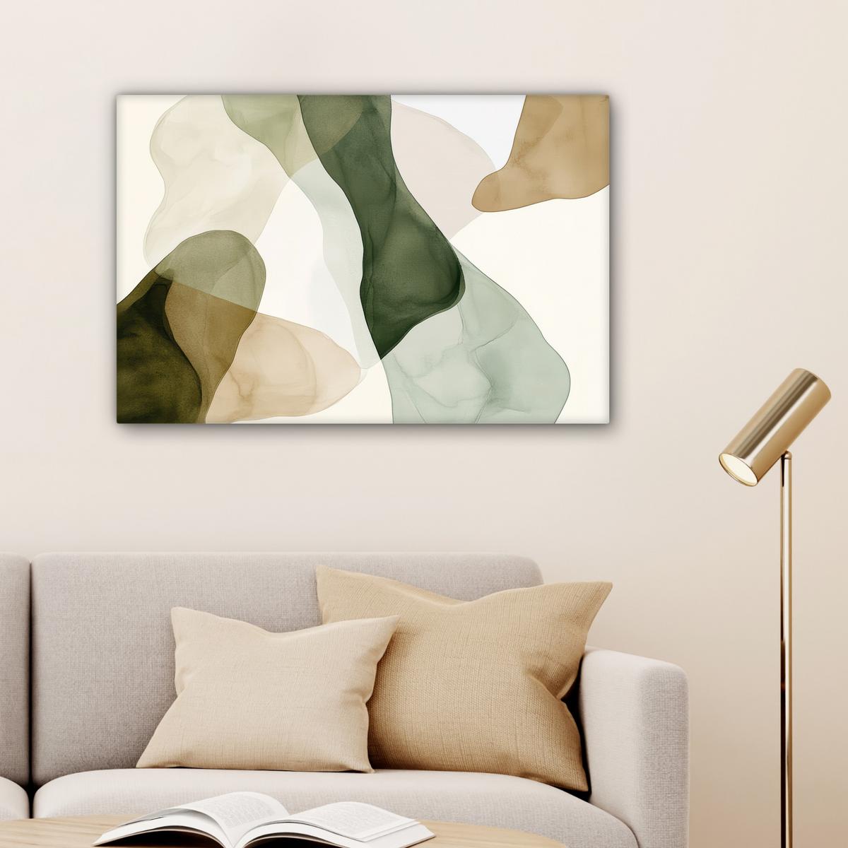 LEINWANDBILD Japandi - Abstrakt - Grün Gemälde 60x40 cm - Salbeigrün, Textil (60/40cm) - MuchoWow