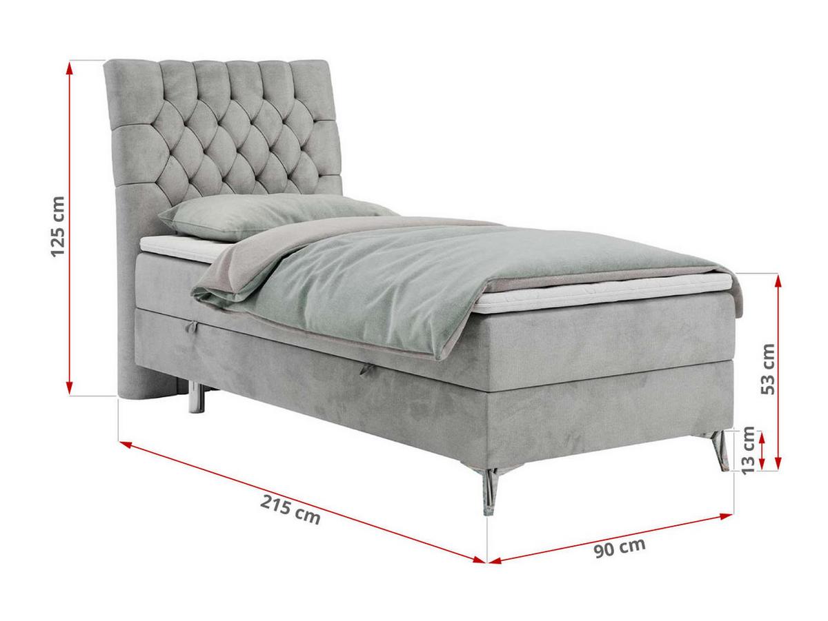 BOXBETT MILEN 90/200 Hellgrau Velvet - H3 - Rechts Seite - Hellgrau, Holz/Textil (90/200cm) - MKS