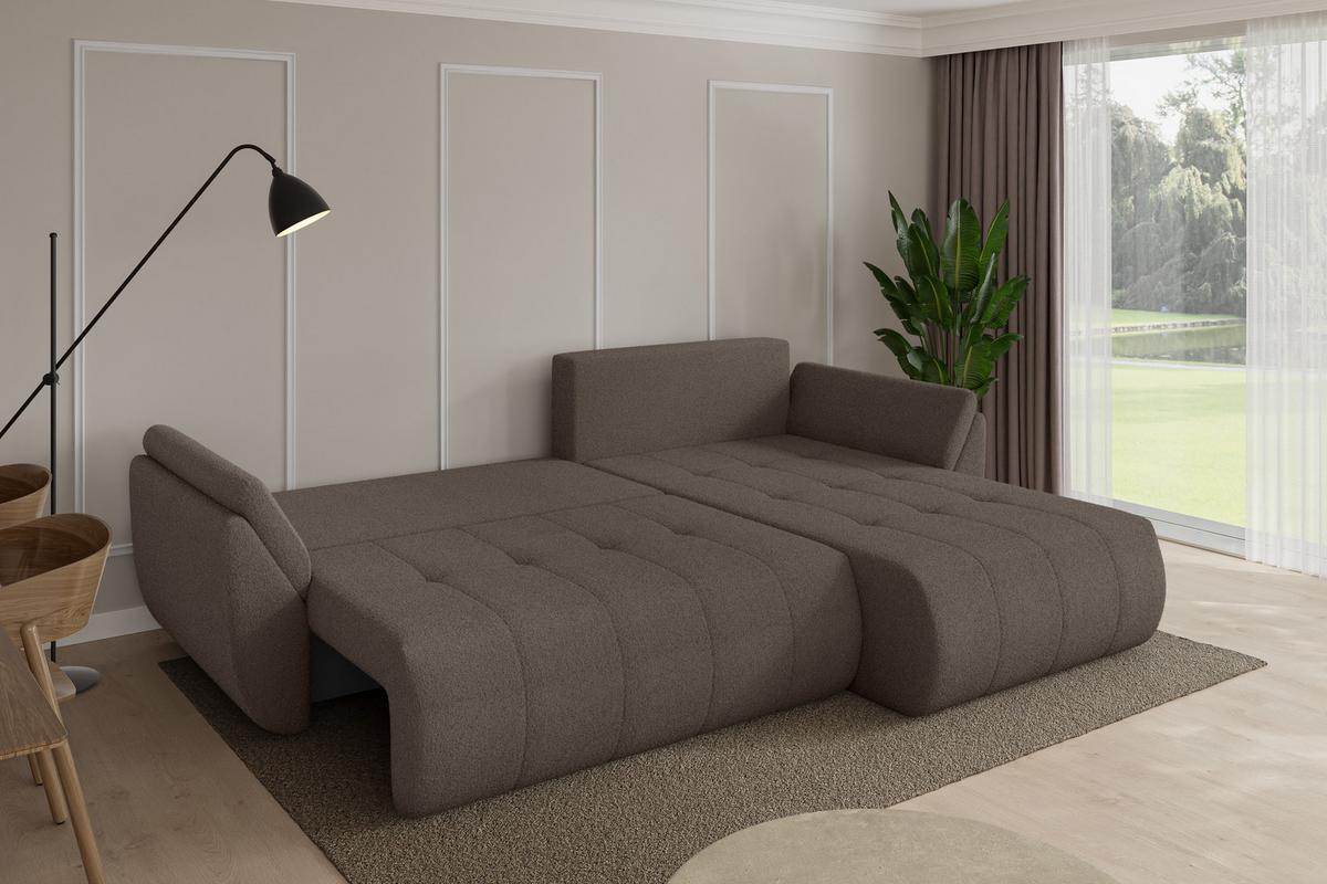 ECKSOFA mit Schlaffunktion Ottomane Rechts TOKO-L 277x194x86 Braun Bouclé - Schwarz/Braun, Holzwerkstoff/Kunststoff (277/194cm) - ALTDECOR