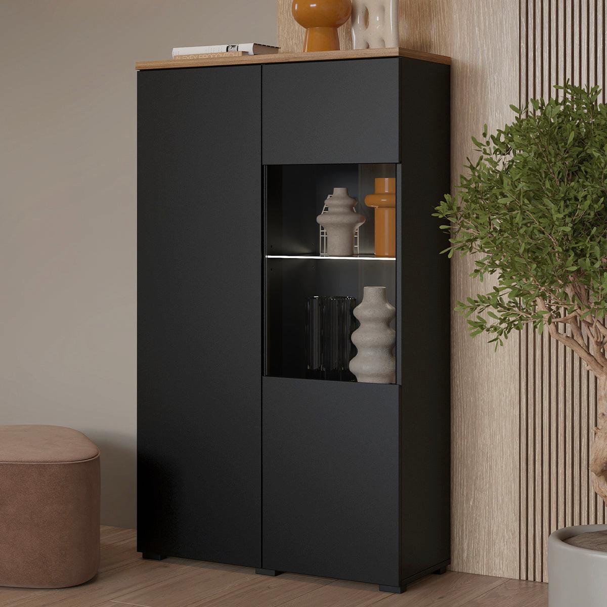 GESCHIRRSCHRANK Liko Schwarz und Holz - Schwarz, Holzwerkstoff (80/140/34.5cm) - Petits-meubles