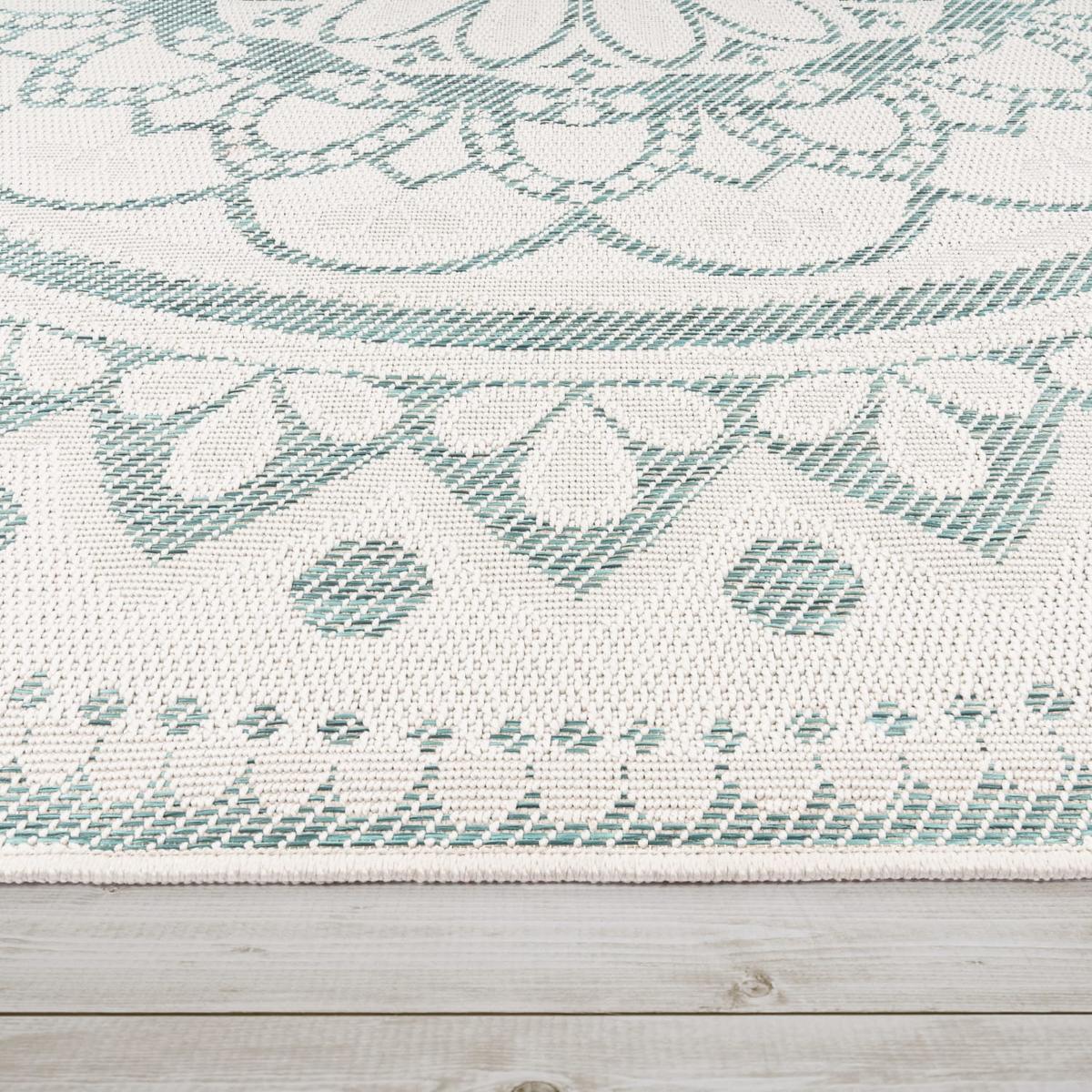 FLACHWEBTEPPICH, mit Mandala-Muster, Türkis, 120 x 160 cm - Blau, Textil (120/160cm) - KADIMA DESIGN