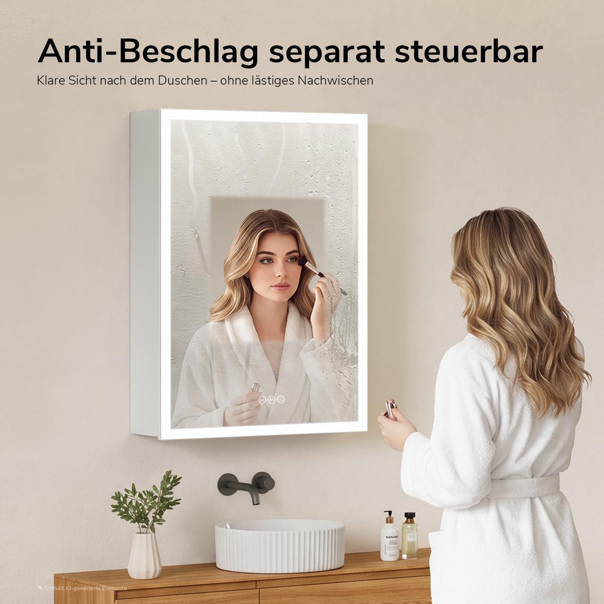 SPIEGELSCHRANK mit Beleuchtung Weiß 70/50 cm - Weiß, Metall (50/70/14.5cm) - EMKE