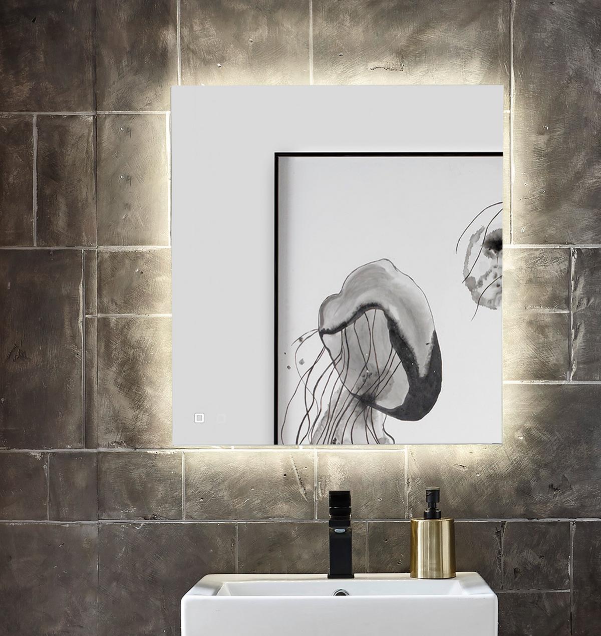 BADSPIEGEL mit LED Beleuchtung und Touchschalter 80 cm - Weiß, Glas (80/65/3cm) - Furn.Design