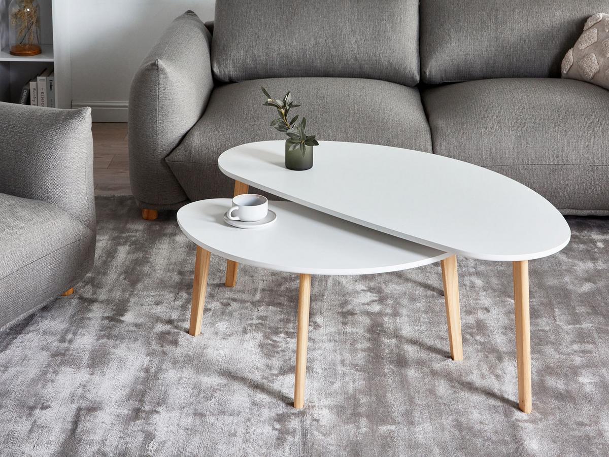 COUCHTISCH 2er-Set Weiß - Hellbraun, Holzwerkstoff (120/60/45cm) - Beliani