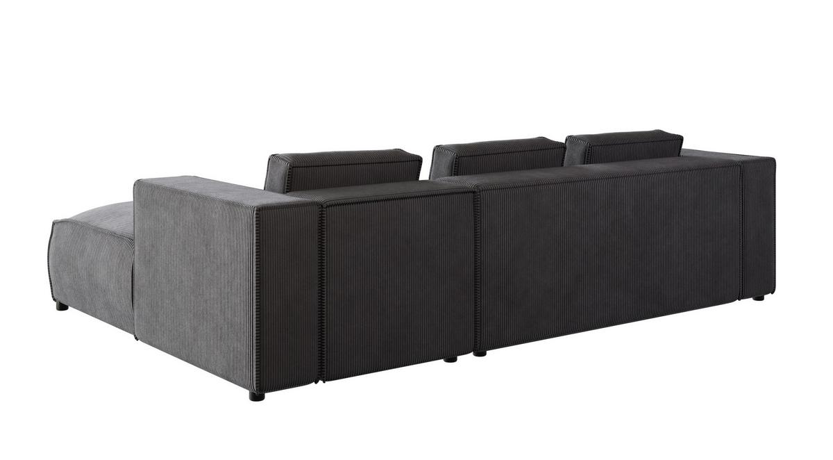 ECKSOFA Nova Grau Cord, Ottomane rechts - Schwarz/Grau, Holz/Kunststoff (262/176cm) - S-Style Möbel