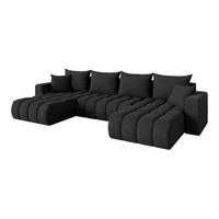 WOHNLANDSCHAFT mit Schlaffunktion und Bettkasten MILA-U-v1 378x194x86 Schwarz Velours - Schwarz, Holzwerkstoff/Kunststoff (378/86/194cm) - ALTDECOR