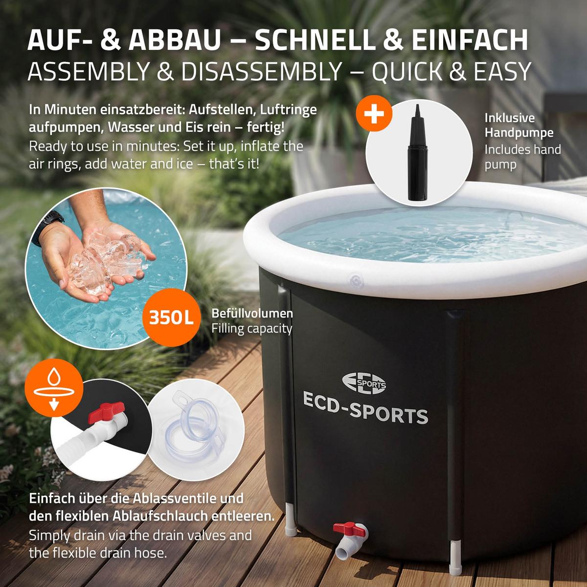 EISBAD Ø80 cm 350L Schwarz-Weiß aus Oxford-Gewebe - Schwarz, Kunststoff (80/75/80cm) - ECD-Germany