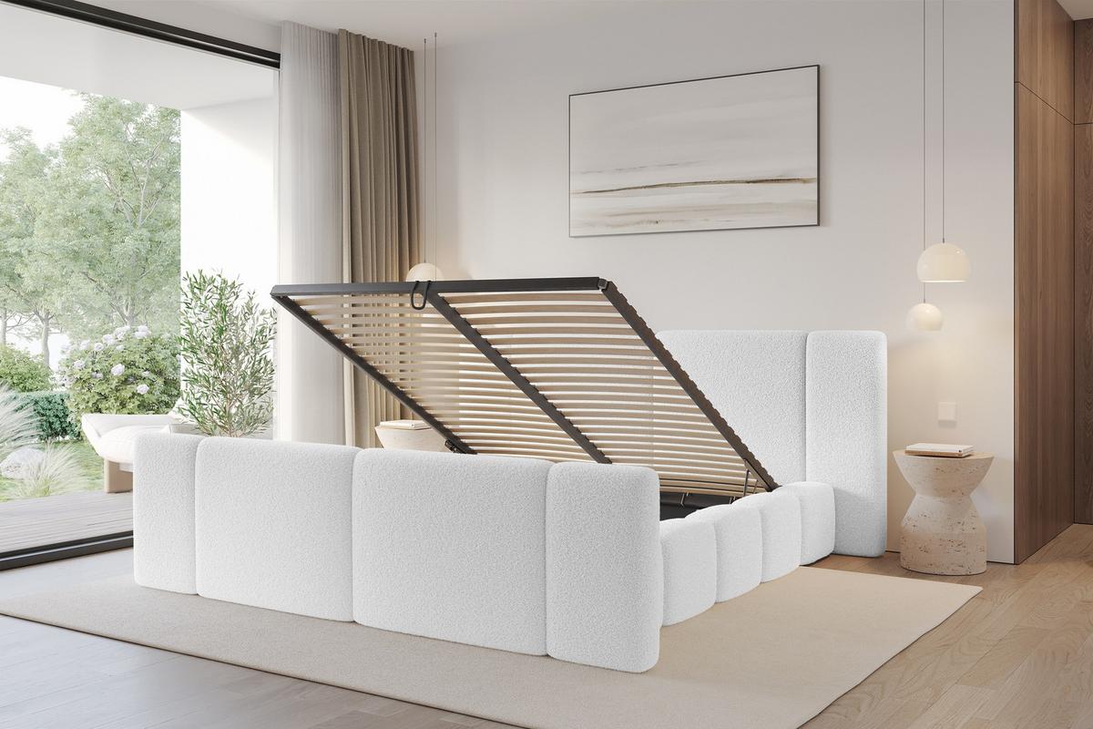 POLSTERBETT mit Bettkasten, Fußteil und Lattenrost, Bett mit Matratze H3/H4 - NILO-Z 140x200 Weiß - Weiß, Holzwerkstoff/Textil (140/200cm) - ALTDECOR