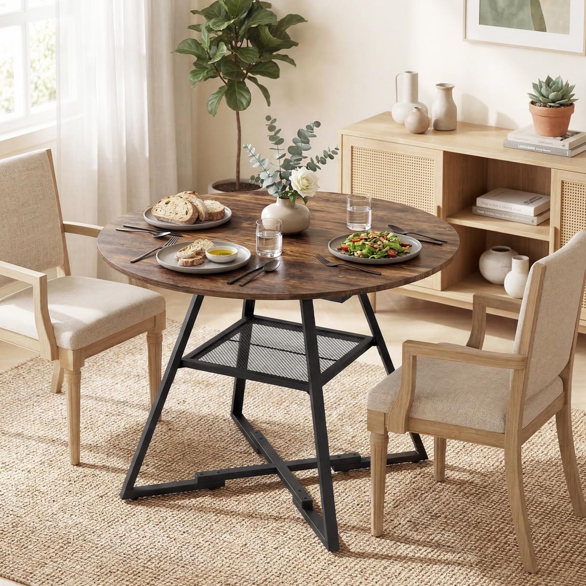 ESSTISCH Spanplatte Metall Rustikal Braun - Braun, Holzwerkstoff (100/100/76cm) - HOMCOM