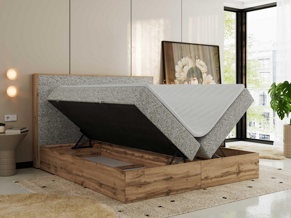 BOXBETT WOOD CLASSIC 160/200 - Beige Strukture - H4 - Beige, Textil (160/200cm) - MKS