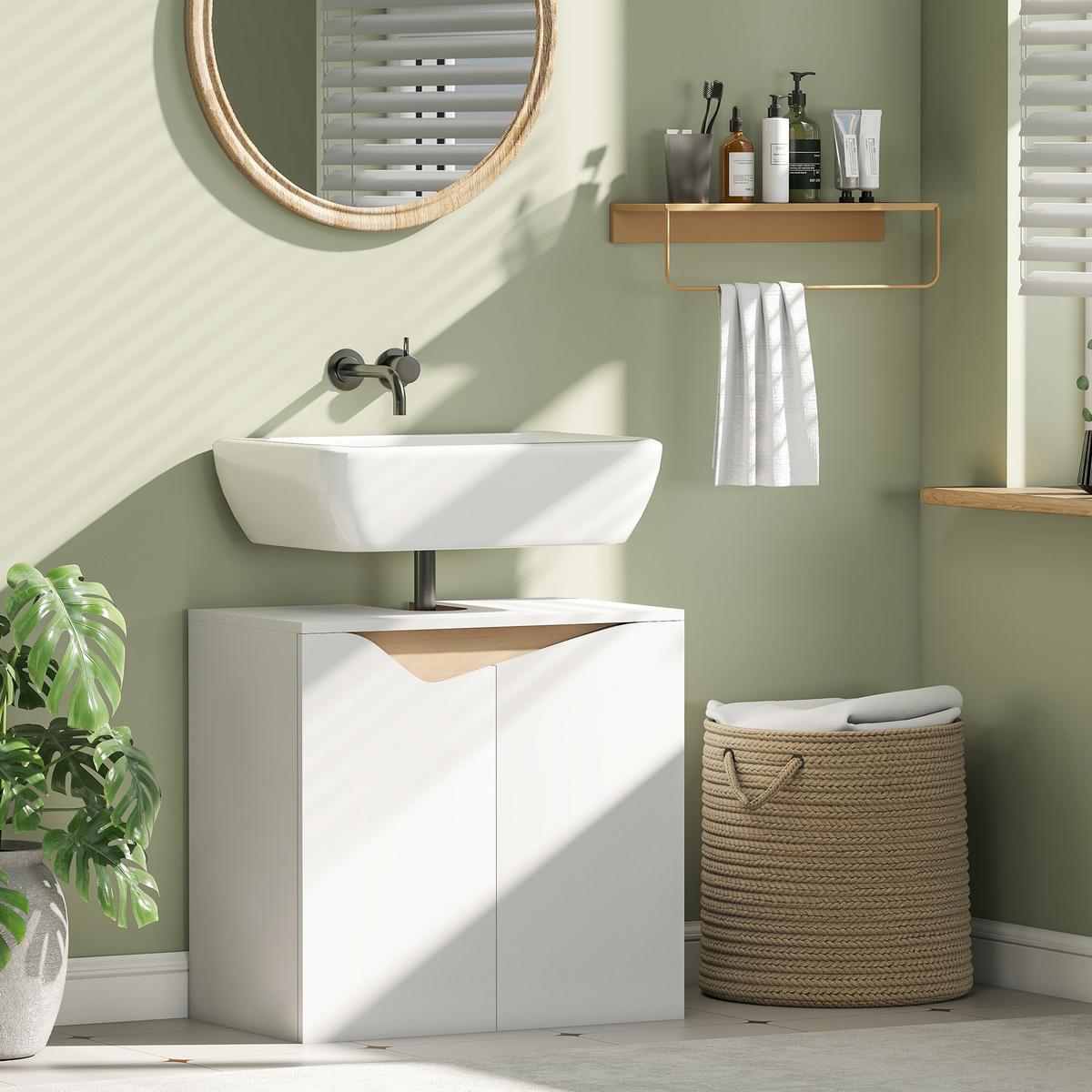 WASCHBECKENUNTERSCHRANK Spanplatte MDF Weiß - Weiß, Holzwerkstoff (35/57.9/60cm) - HOMCOM