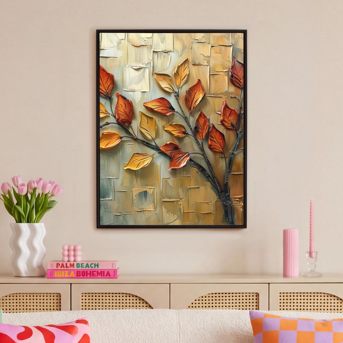 LEINWAND Bilder mit Rahmen - Baum - Abstrakt - Natur - Kunst - 70x100 - Goldfarben, Textil (70/100cm) - MuchoWow